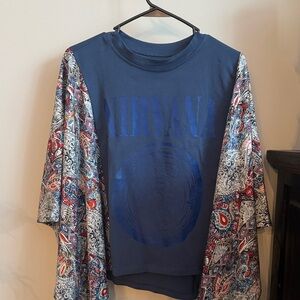 Nirvana Blue Graphic T-Shirt with Paisley Sleeves